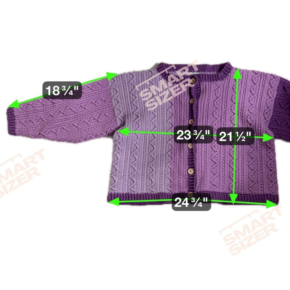 Vintage‎ Handmade Purple Cable Knit Cardigan Sweater Wooden Buttons Large - Picture 5 of 7